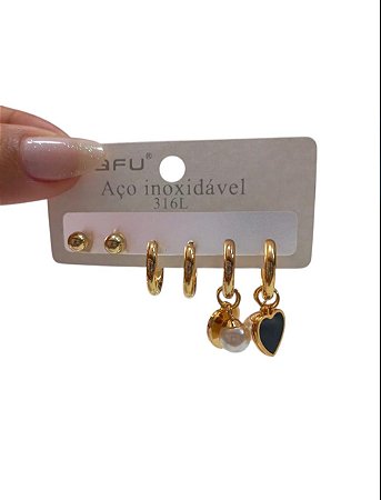 KIT DE BRINCO AC2 - DOURADO(PRETO)