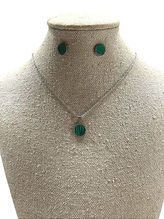 CONJUNTO DE COLAR + BRINCO S3 - CIRCULO VERDE COM PRATA