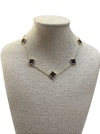 Colar Folheado Dourado Com Preto- AK9