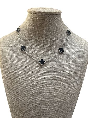 Colar Folheado Prata Com Preto- AK9