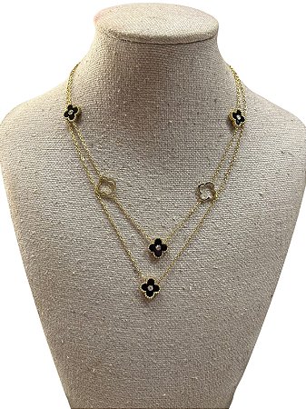 Colar Folheado Dourado Com Preto- AK10