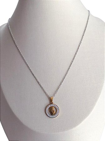 Colar Folheado Dourado Com Pedra Verde- AK23