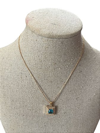 Colar Folheado Dourado Com Azul  - AK23