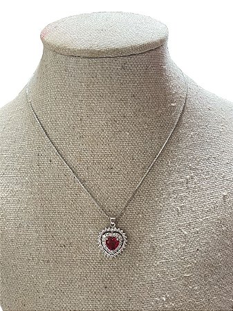 Colar Folheado Prata Com Pedra Vermelha- AK22