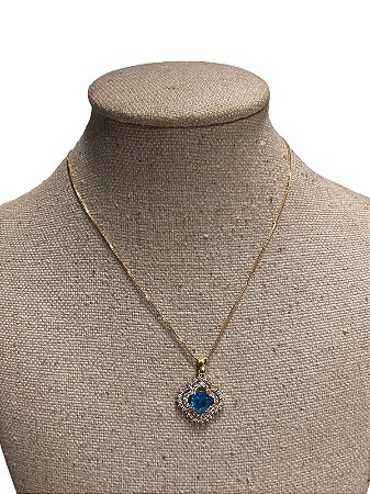 Colar Folheado - Dourado Com Pedra Azul|AK19