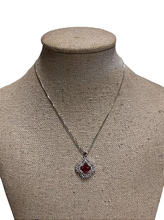 Colar Folheado | Prata Pedra Vermelho- AK19