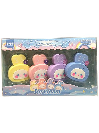 Kit de Borracha Escolar Ice Cream 4 unidades - Coelhinho