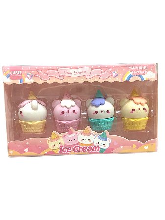Kit de Borracha Escolar Ice Cream 4 unidades - Unicórnio