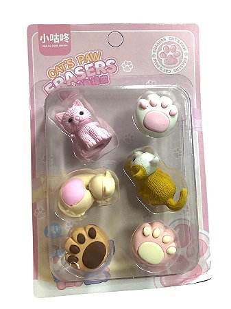 Kit de Borracha Escolar 6 unidades - Gatinho Rosa
