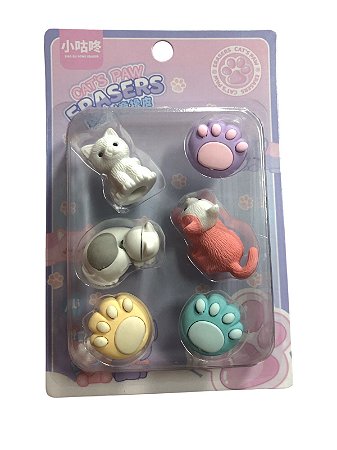 Kit de Borracha Escolar 6 unidades - Gatinho Branco