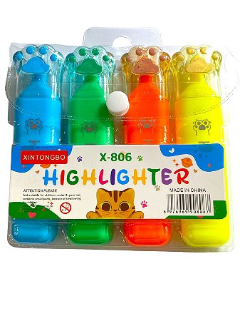 Kit de Marca Texto 4 Unidades - Patinha de Gato