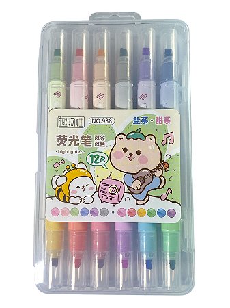 Kit de marca texto duplo 12 Cores - NO.938