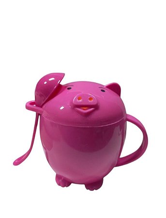COPO INFANTIL COM COLHER - PORQUINHO  - ROSA