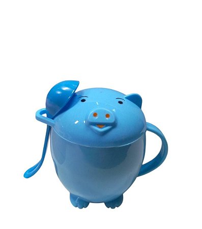COPO INFANTIL COM COLHER - PORQUINHO  -AZUL
