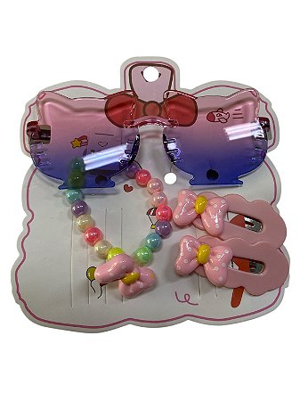 KIT INFANTIL GATINHA OCULOS + ACESSÓRIOS - ROSA CLARO