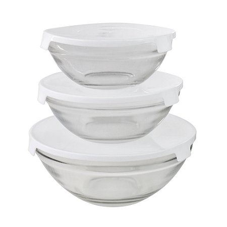 Kit 3 Potes De Vidro Com Tampa - Branca