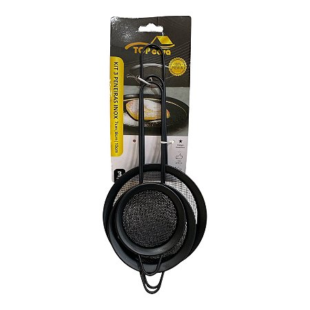 Kit 3 Peneiras Inox - Preta