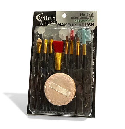 Kit de 8 Pinceis e Esponja de pó - (PRETO)