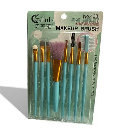 Kit de 8 Pinceis e Esponja de pó - (VERDE ÁGUA)