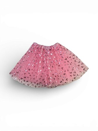 Saia de Tule Borboletas - Rosa Bebê