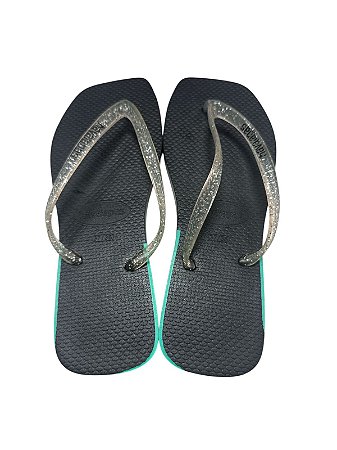 Sandália Quadrada - Preto com Verde