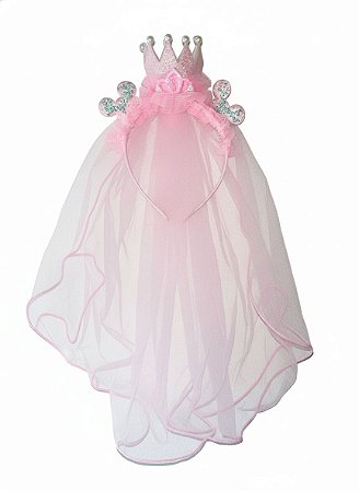 Diadema Coroa e Mickey com Tule - Rosa