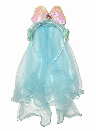 Diadema Laço e Tule - Azul bebê