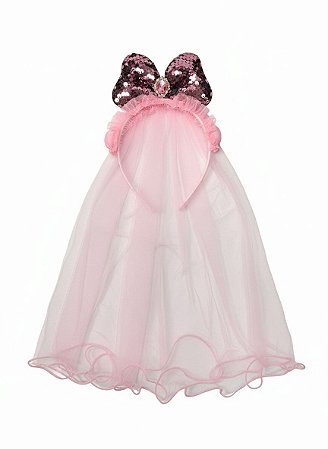 Diadema Laço e Tule - Rosa bebê