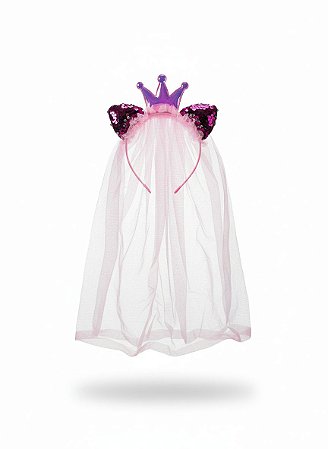 Diadema Coroa Gatinha - Rosa Bebê