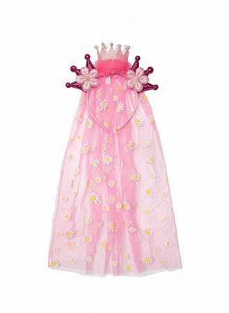 Diadema Coroa e Tule Margaridas - Rosa Pink