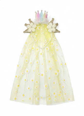 Diadema Coroa e Tule Margaridas - Amarelo