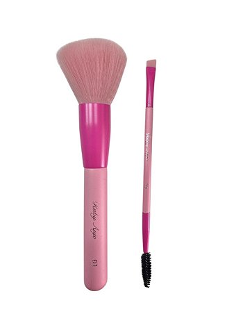 Kit de Pincéis | Pincel Para PÓ + Pincel Chanfrado com Escova - Ruby Anjo | Rosa Bebê