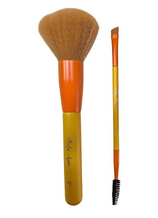 Kit de Pincéis | Pincel Para PÓ + Pincel Chanfrado com Escova - Ruby Anjo | Amarelo com Laranja