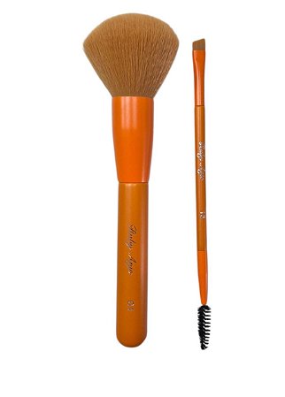 Kit de Pincéis | Pincel Para PÓ + Pincel Chanfrado com Escova - Ruby Anjo | Laranja