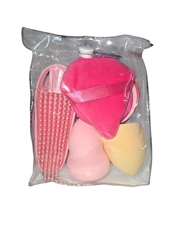 Kit de Esponjas com Escova Rosa