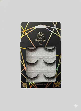 Cartela de Cílios Ruby Anjo | 6D - X05 Preto Com Traços Dourados