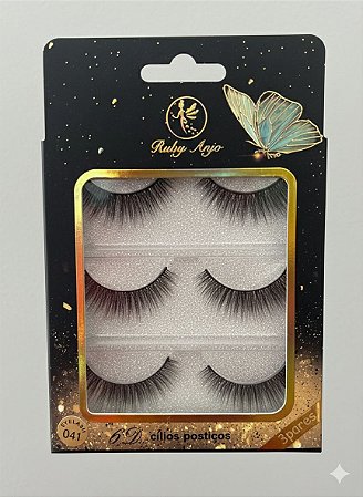 Cartela de Cílios Ruby Anjo | 6D - 041 Preto e Dourado