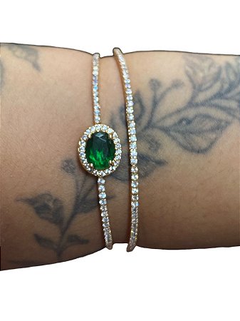 Bracelete De Punho BR02 - Dourado com Verde