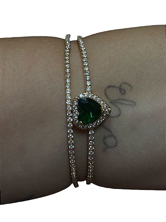 Bracelete De Punho - BR012 | Dourado Com Verde