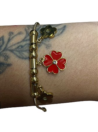 Bracelete De Punho - BR047 | Dourada com Vermelha