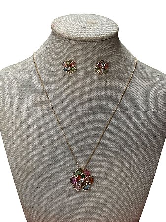 Kit Colar e Brinco - BR55 | Dourado + Colorido