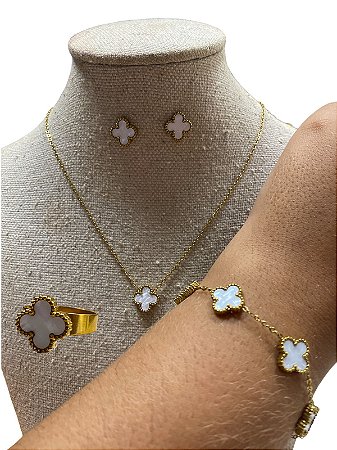 Kit | Colar+Brinco+Pulseira+Anel - BR72 | Dourado