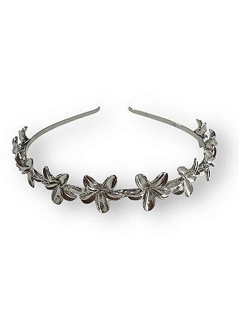 Diadema Metalizado Flores - Prata
