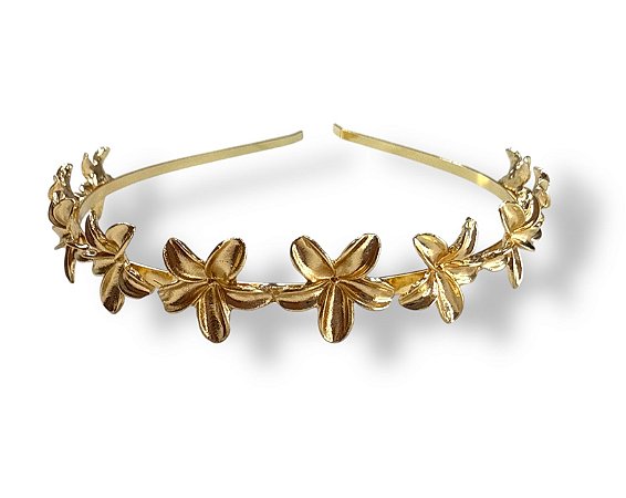 Diadema Metalizado Flores - Dourado