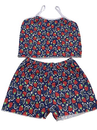 Pijama - Azul Com Morangos | Tamanho Único