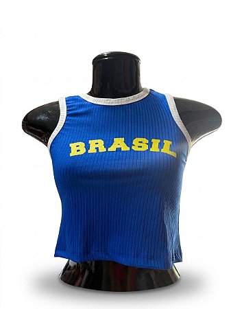 Semi Cropped Brasil - Azul com Amarelo | Tamanho Único