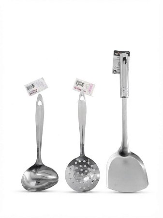 KIT UTENSÍLIOS - ESPÁTULA COOK + CONCHA PARA MOLHO E ESCUMADEIRA