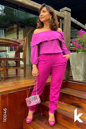 Conjunto calça e blusa ombro a ombro tam. GG