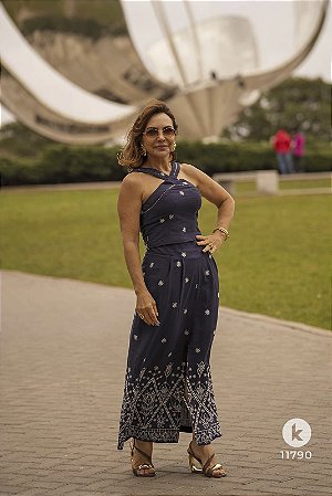 CONJUNTO P AZUL MARINHO BORDADO DE CROPED E SAIA