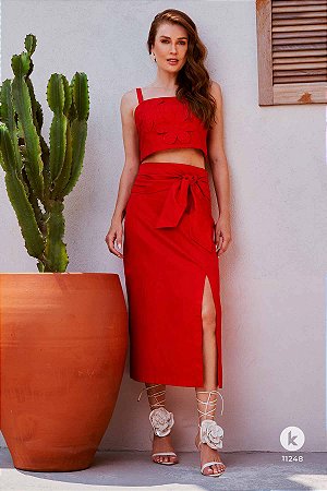 Conjunto saia e blusa vermelho GG kimika